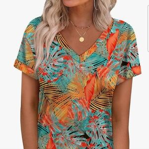 🔥WEESO Womens T Shirts Short Sleeve Summer Tops Cute V Neck Casual Blouses XL